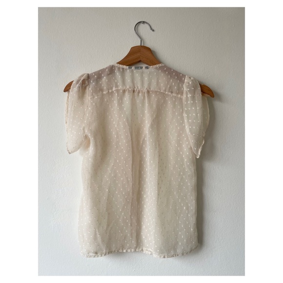 Sheer Blouse, Button Up, Puff Short Sleeve - Picture 2 of 7